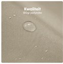 Detail van taupe 180gr polyester stof met waterdruppels.