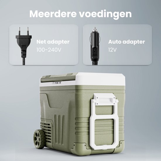 Auronic Compressor Koelbox Elektrisch 12V en 240 volt - Camping Koelkast - 50L - Met Wielen en Hendel - Frigobox - Groen van Merkloos — afbeelding 4