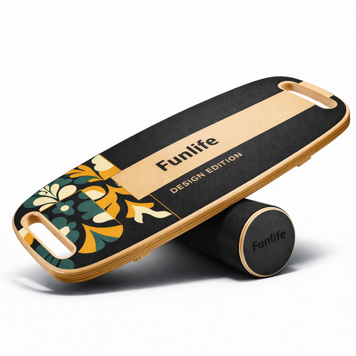 Funlife MOVE Balance Board met Roller - Houten Balansbord 3 Niveaus - 18 mm Hout - Limited Design - Antislip Core Trainer tot 150 kg - Met Handgrepen