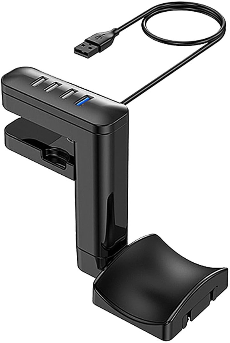 Allecto - Hoofdtelefoonstandaard - Oplader - 360 Graden Draaibaarheid - USB Hub - Kabelorganizer - Ideaal voor Thuisgebruik - Zwart