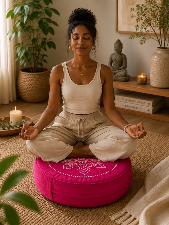 Sileya Meditatiekussen Roze Fluweel - Yogakussen- Meditatie Kussen- Rond van Merkloos — afbeelding 3