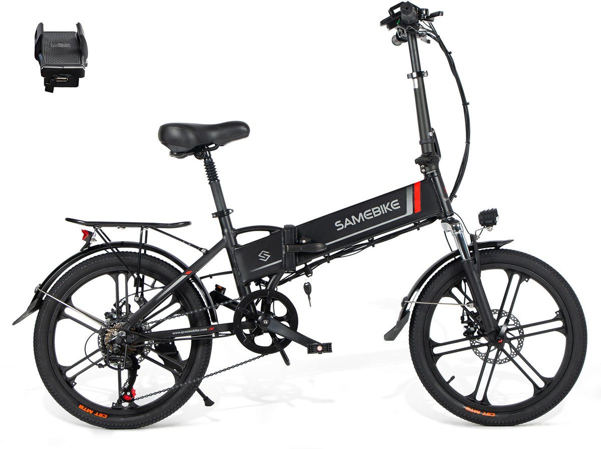 Samebike 20LVXD30 Elektrische Fiets – 250W Motor – 48V 10.4Ah Uitneembare Accu – 20" All-Terrain Banden – 7 Versnellingen – Opvouwbaar – Max 25 km/h – LED Verlichting – Zwart