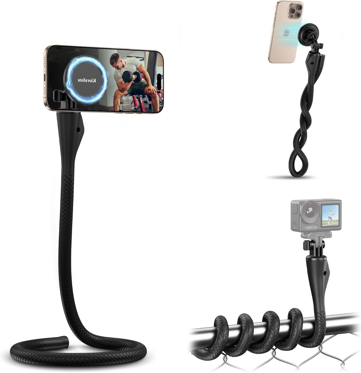 Flexibele Magnetische Telefoonhouder voor Smartphone en Actiecamera, 75 cm Buigbare Selfiestick met 1/4" 20 Draad voor Osmo Action en Treadmill Gebruik