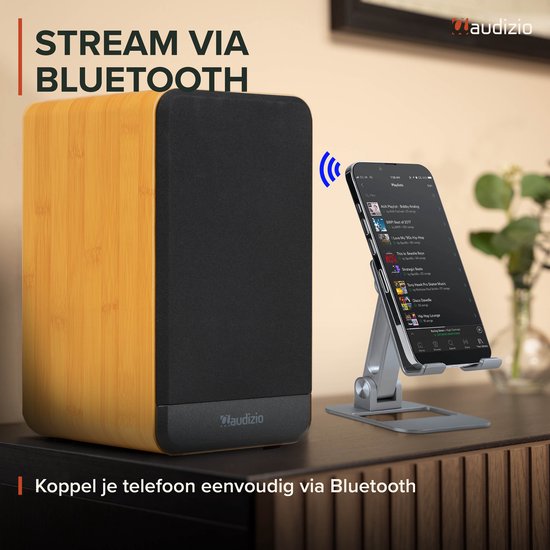 Boekenplank speakers - Audizio BS10 actieve speakerset - HiFi speakers met Bluetooth - 80W - Bamboe — afbeelding 4