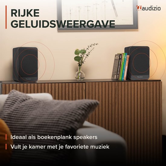 Boekenplank speakers - Audizio BS10 actieve speakerset - HiFi speakers met Bluetooth - 80W - Zwart van Merkloos — afbeelding 3