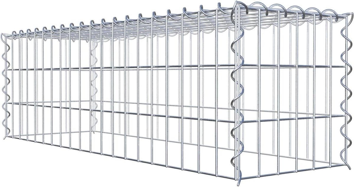 Schanskorf Hoekig - Steenkorf Aanbouwmand - Tuin Decoratie - Spiraalsluiting Galvanisch Verzinkt - 100 x 30 x 30 cm - Zilver
