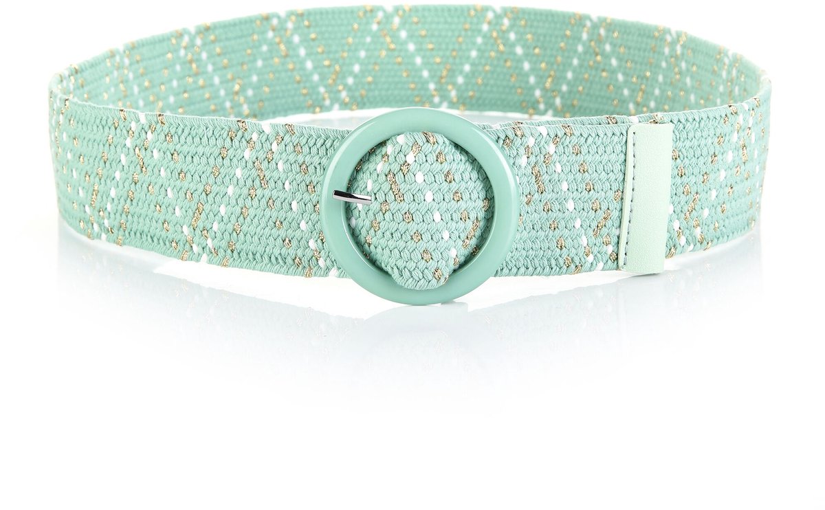 She life style - elastische, mintgroene gevlochten riem met een ronde gesp en gouden details - 100 cm