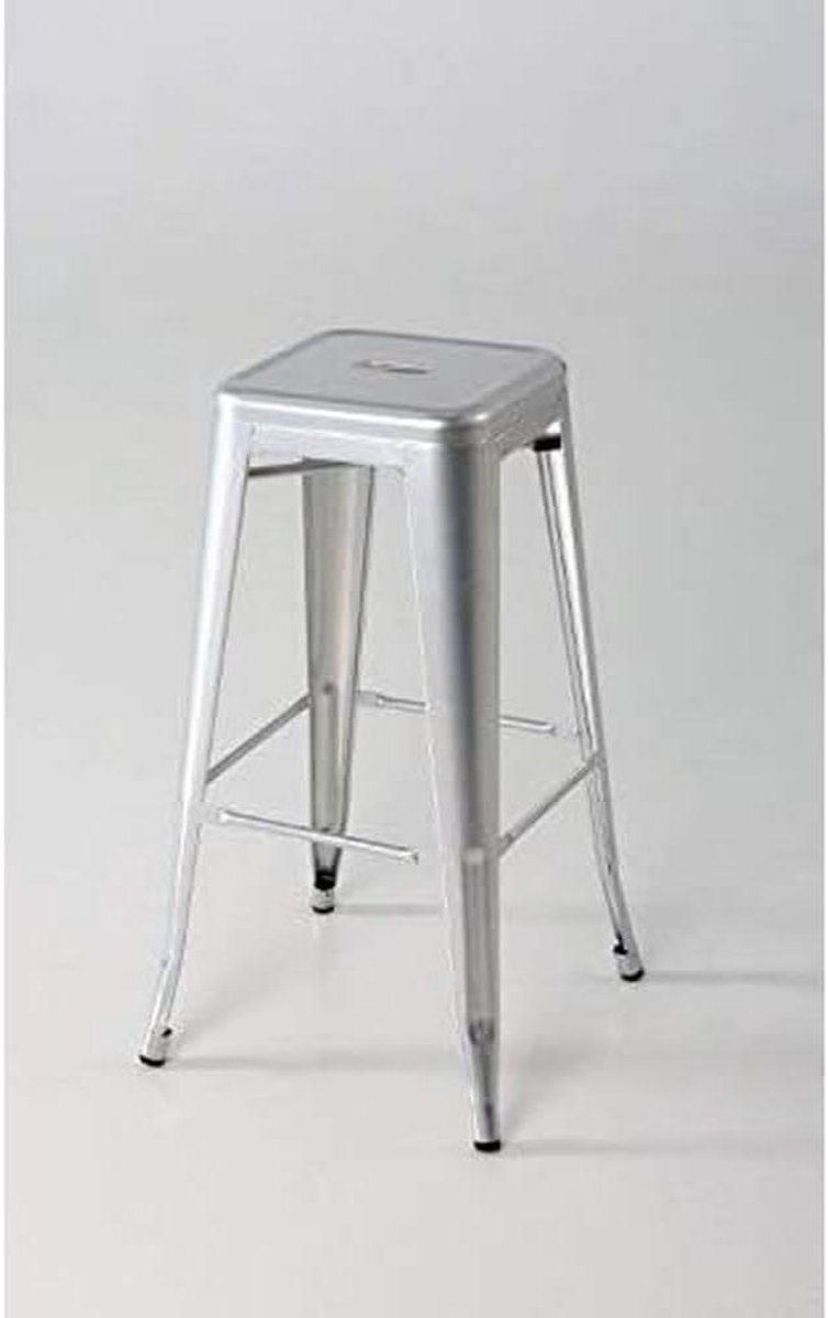 Barkruk Metaal - Kruk Zilver - Keuken Zitten - Stapelbaar - 43 cm Diep - Zilver