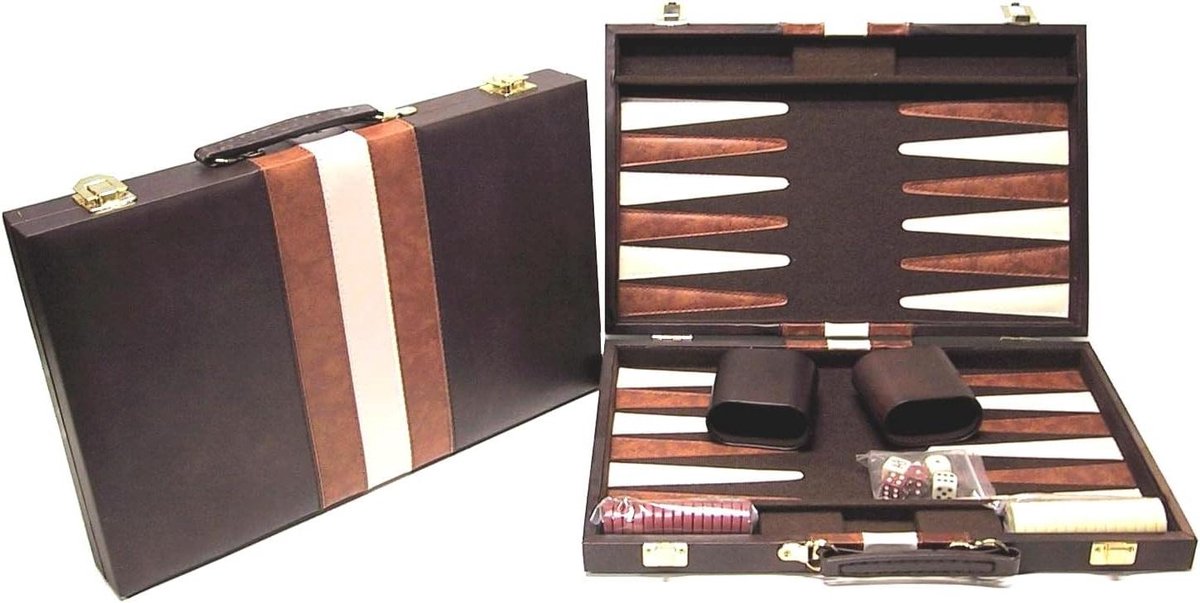 Backgammon koffer - Strategisch spel - Gezellig spelletje spelen - Koffermodel - 46 x 30 cm - Bruin
