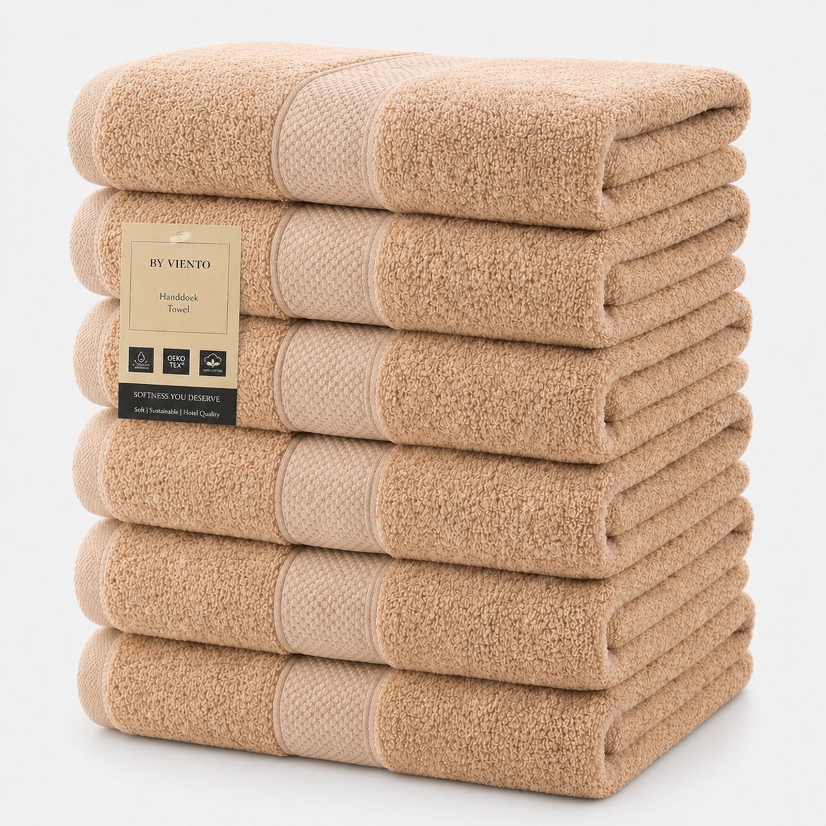 By Viento Luxe Handdoeken – Set van 6 – 50×90 cm – Beige – Hotelkwaliteit – 100% Katoen – 600 g/m²