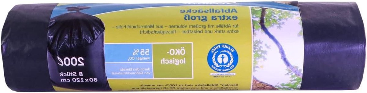 Afvalzakken - Vuilniszakken Prullenbakzakken - Afval Verwerken - Extra Sterk Scheurvast - 200 Liter 8 Stuks - Zwart