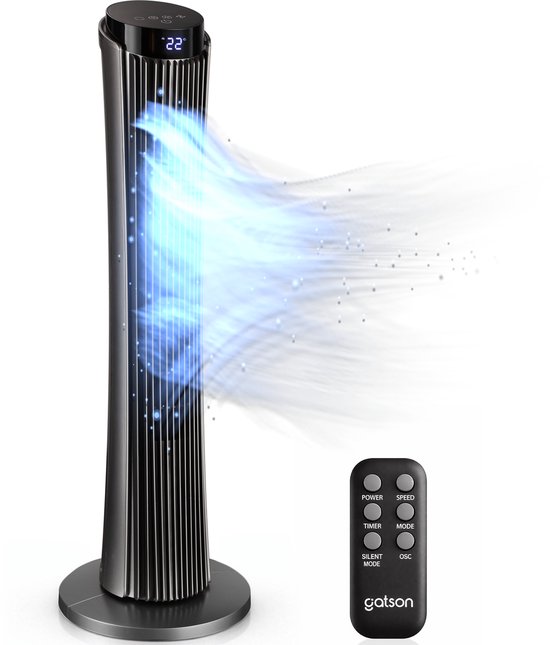 Gatson Torenventilator 86 cm Stil met Afstandsbediening, 3 Snelheden, Timer, Oscillatie, Staande Ventilator