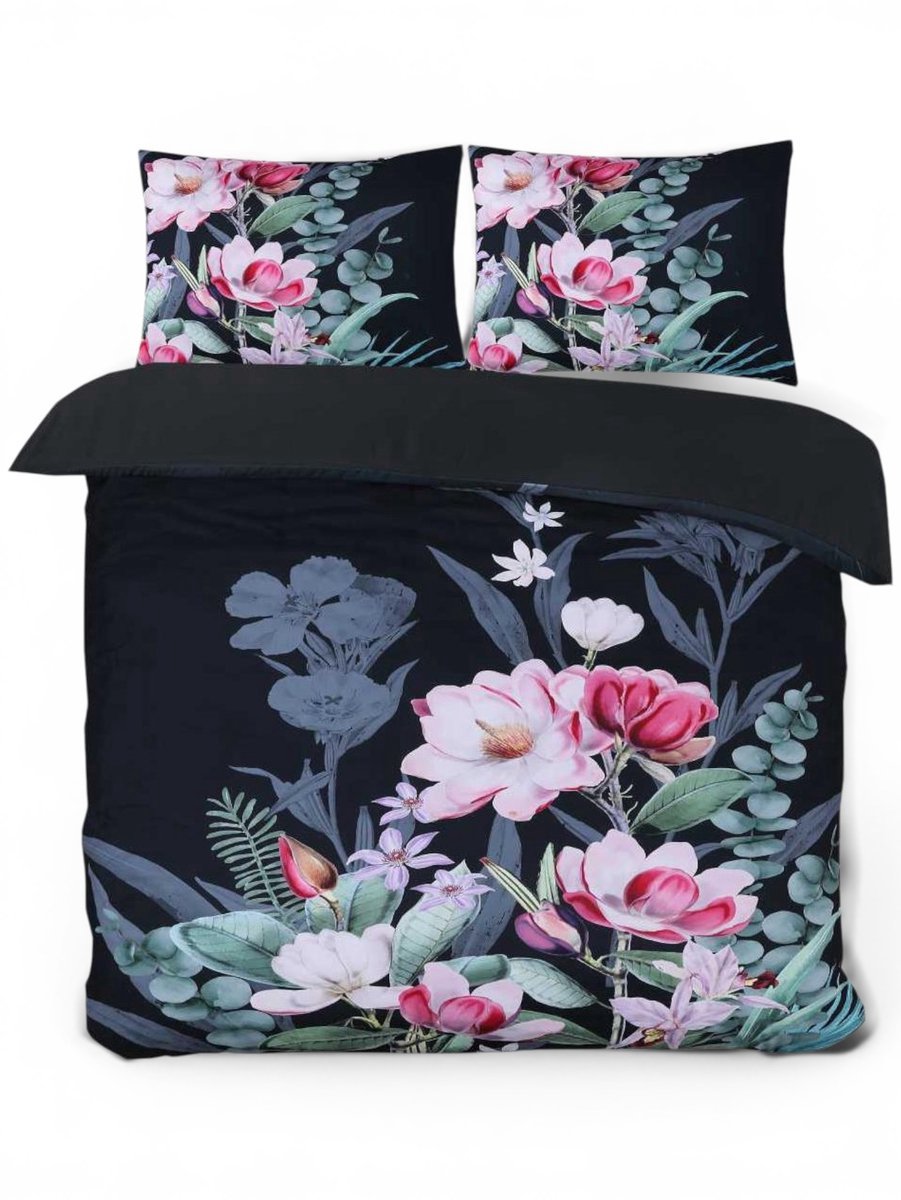 Husch Dekbedovertrek Marlous - 240x200/220 - Bloemen - Multi/Zwart