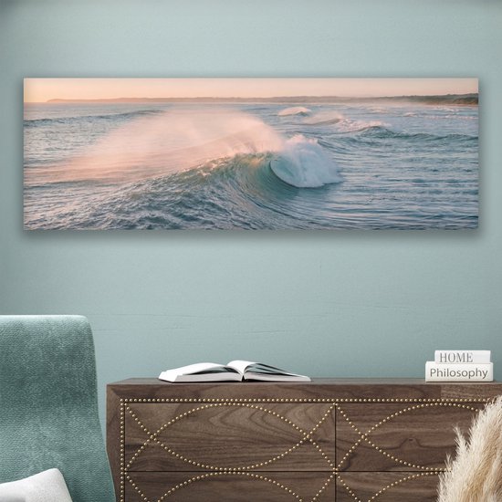 Tableau sur toile 90x30 cm - Décoration murale exclusive Vague - Mer - Eau - Décoration murale salon - Décoration chambre - Accessoires de chambre - Tableaux sur toile