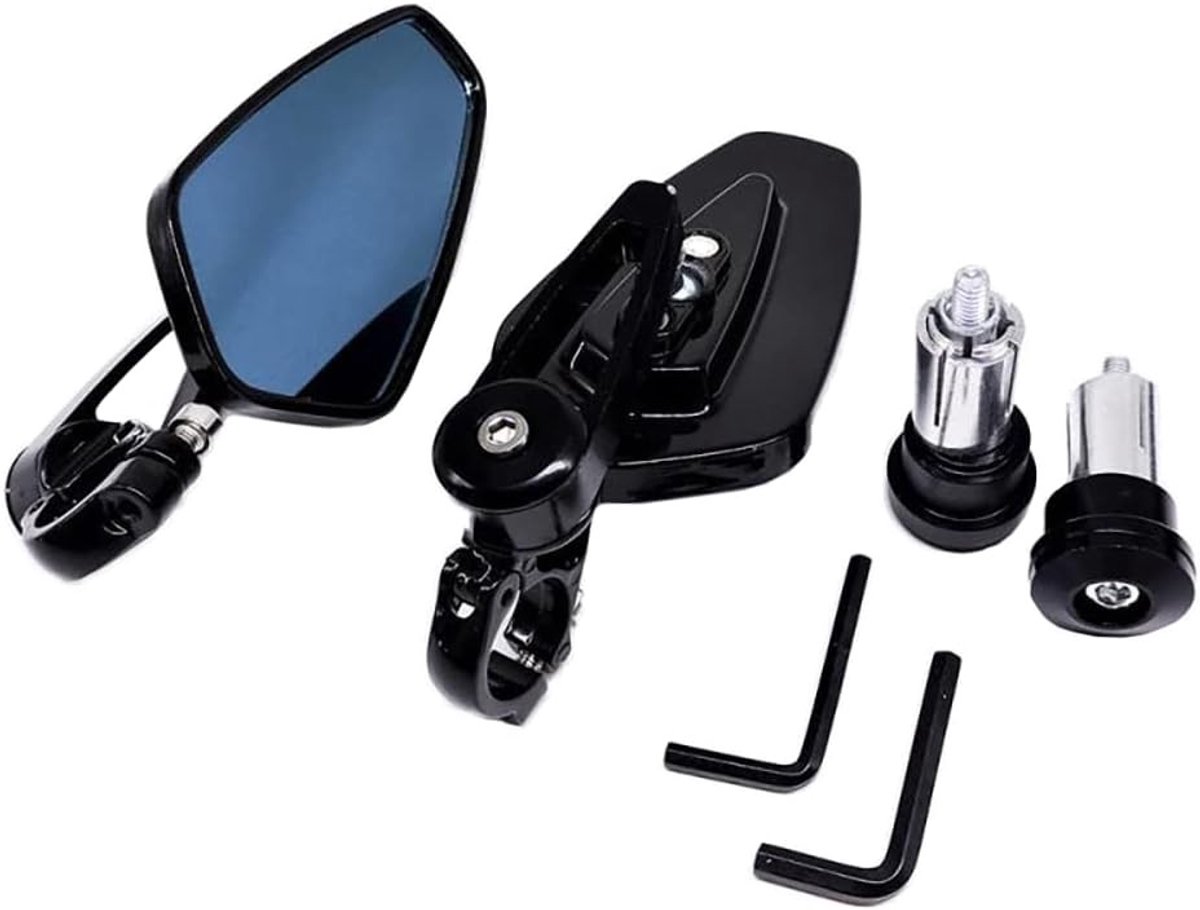 2x Universele Motorfiets Handvat Einde Achteruitkijkspiegels, 7/8" Aluminium Spiegels voor Motoren, Zwart/Blauw/Goud/Rood, Motoraccessoires en Veiligheid