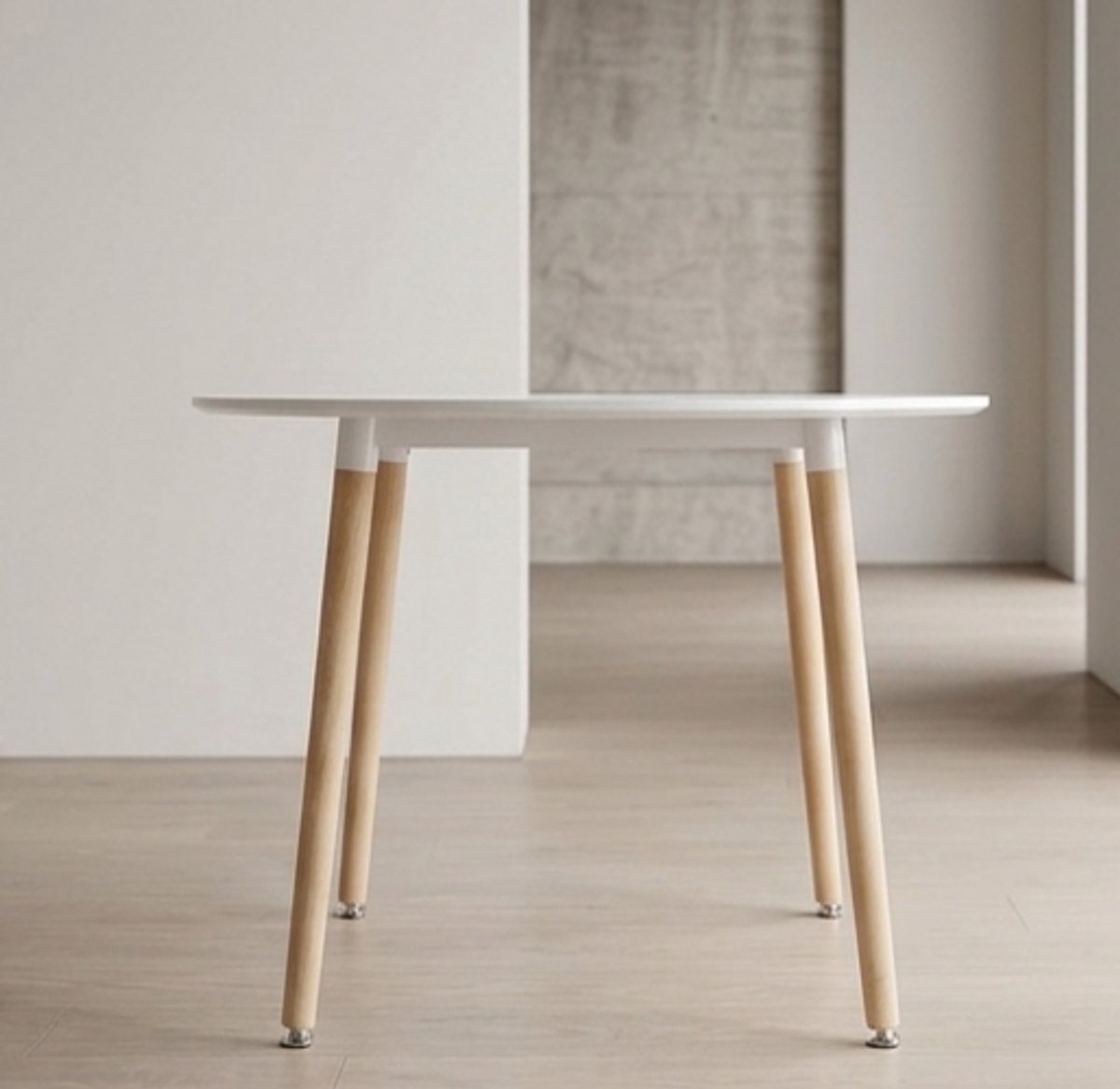 Scandinavische Ronde Eettafel 120 cm – Moderne Design Dining Table voor 4 Personen – Wit Nordic Eettafel met Houten Beuken Poten – Minimalistische Keukentafel – Ganeey