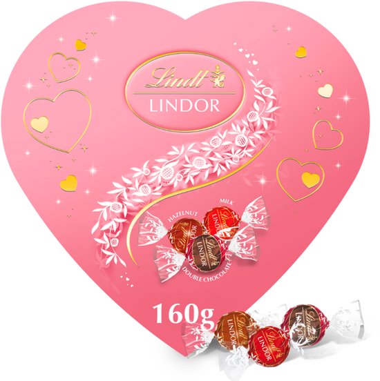 Lindt LINDOR Roze Hart gemengde chocolade Bonbons 160 gram - Chocolade Cadeau - Premium cadeauverpakking - Moederdag Cadeautje