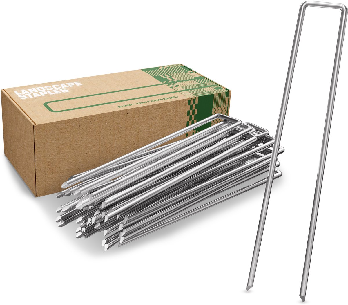 GardenGloss® Anti-Roest Stalen Grondankers Voor Extreem Harde Grond (250 Stuks) - 200 mm Lang, 25 mm Breed, Ø 3.8 mm