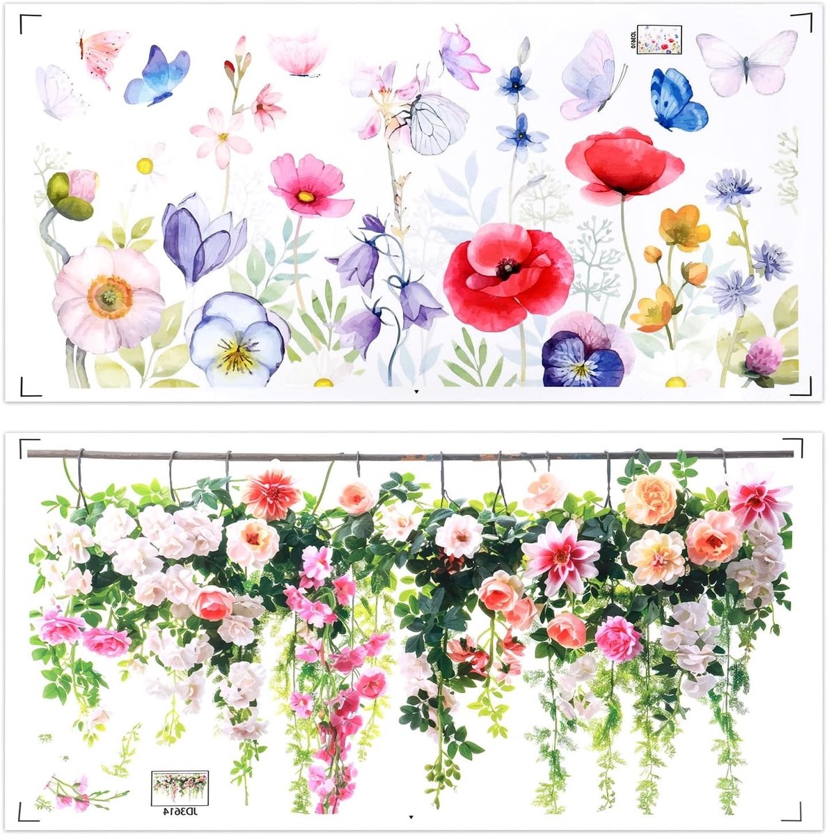 Kleurrijke Raamstickers met Bloemen en Vlinders - PVC Glasfolie Decoratie voor Thuis, Keuken en Wanden met Natuurlijke Planten en Bloemen