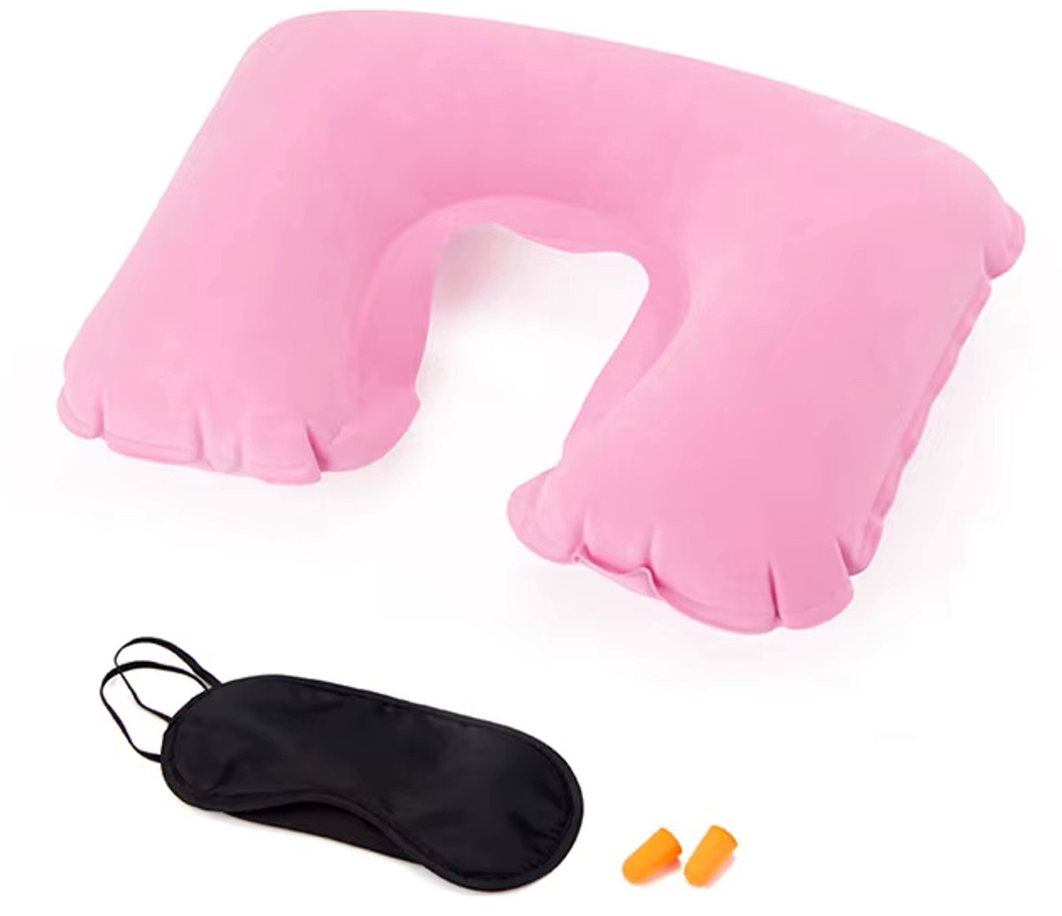 Nekkussen - Opblaasbaar met Slaapmasker en Oordoppen - Comfortabel Reizen - 3-delige Set - Ideaal voor Vliegtuig, Trein, en Auto - Roze