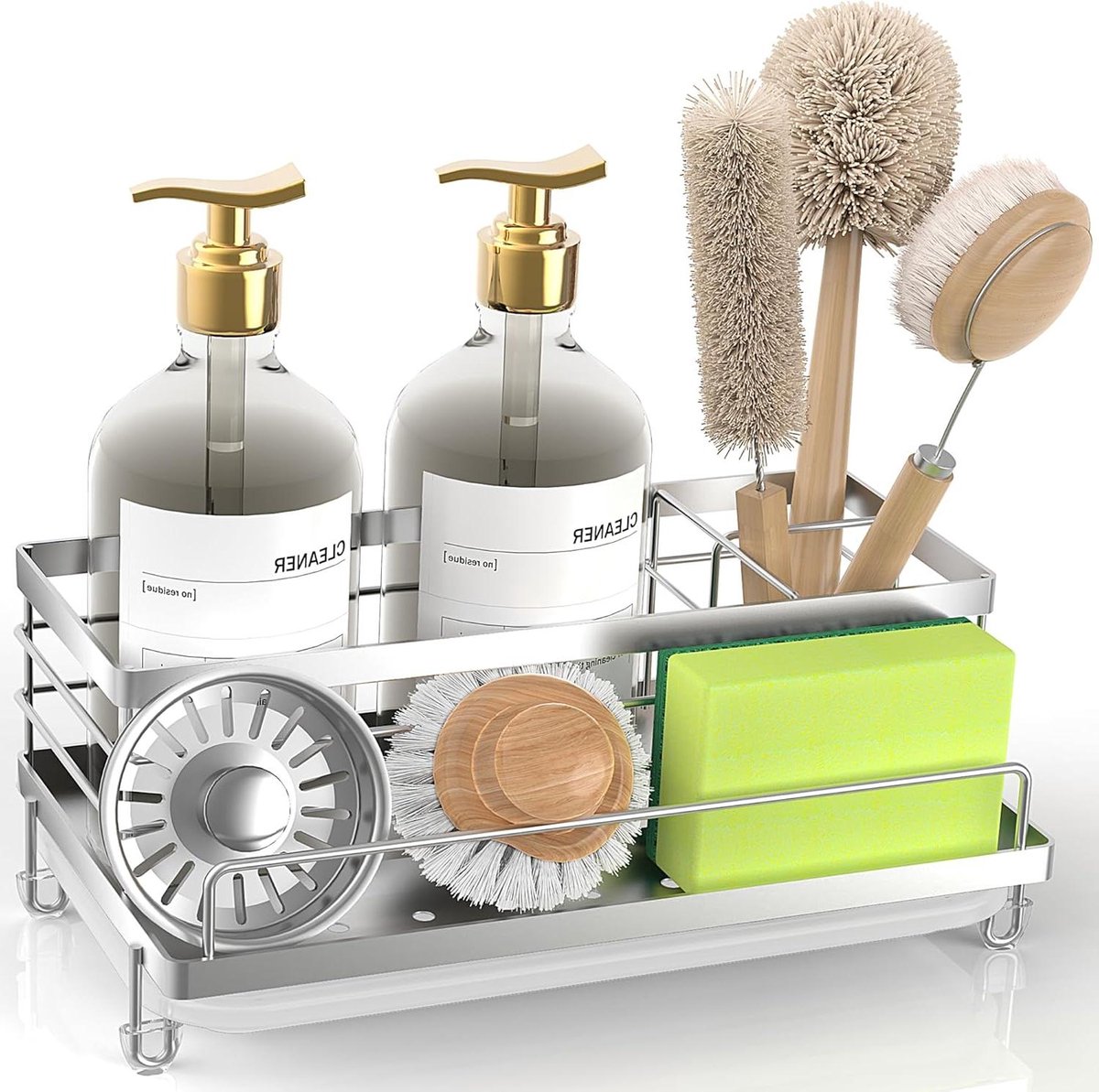 Spons houder - Keuken organizer - Keuken opruimen - Verstelbare breedte - 24.2 cm - Zilver