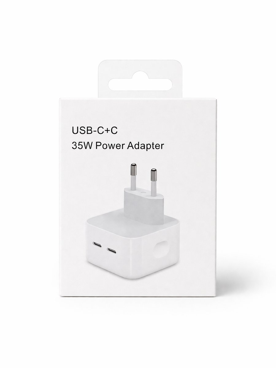 USB-C + USB-C 35W Snellader Adapter – Dubbele Poort Wandlader – Compact & Snel Opladen