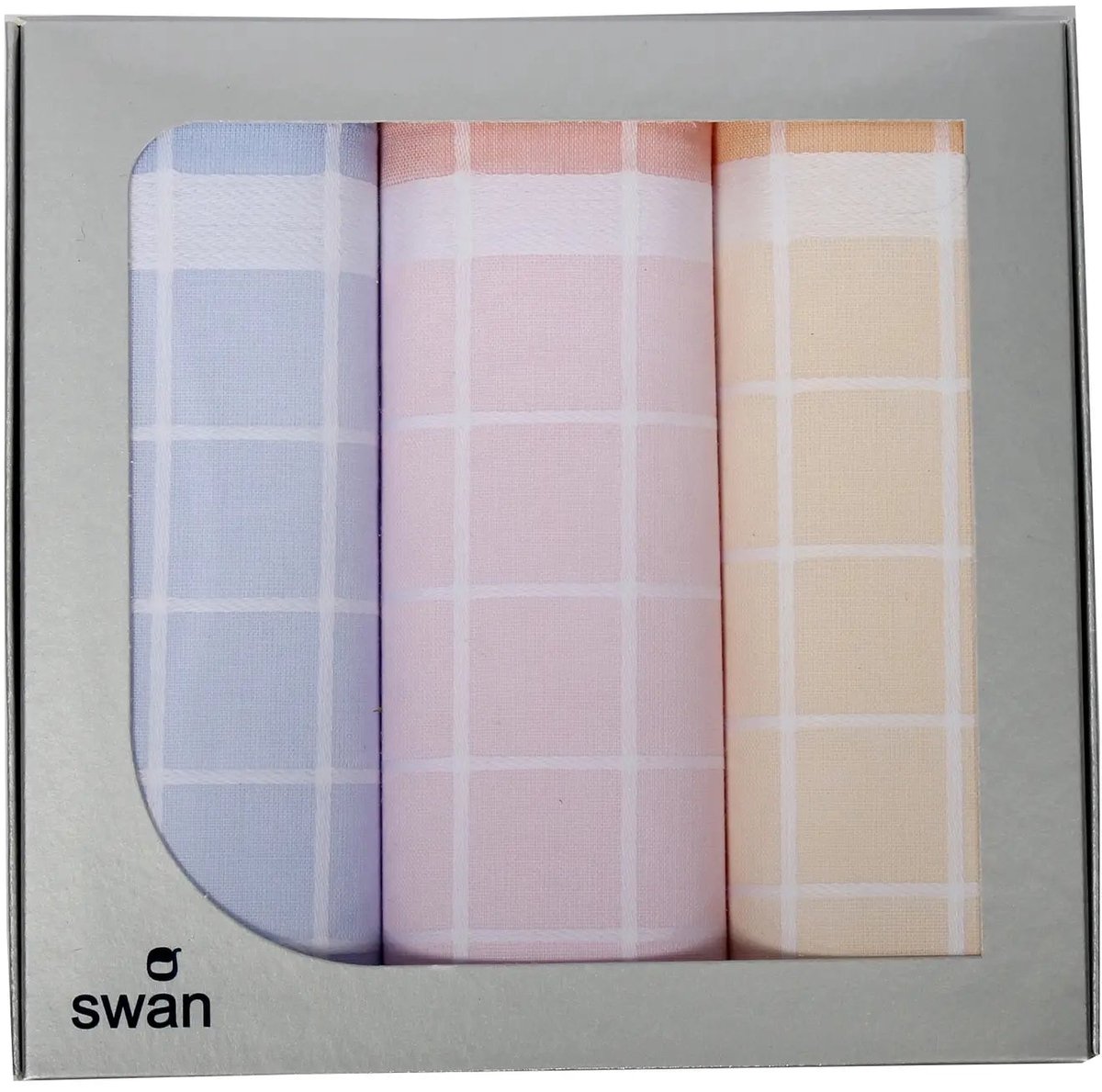 Swan 3 stuks Dames zakdoeken Ruit - Cadeauverpakking katoenen zakdoeken - blauw/roze/geel / 35x35