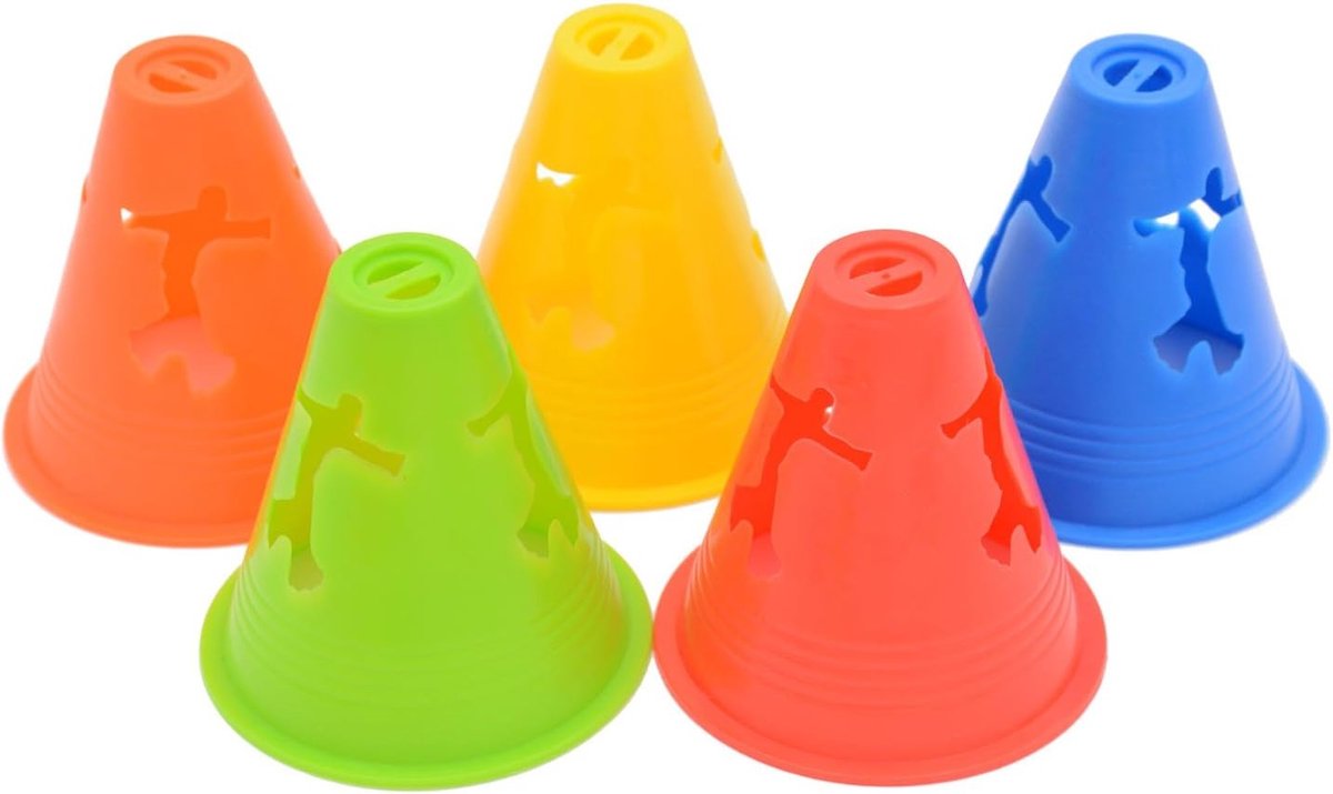 Set van 20 Windbestendige Slalom Cones voor Inline Skaten - Verkeerskegels met Gaten in 5 Kleuren voor Training en Obstakels