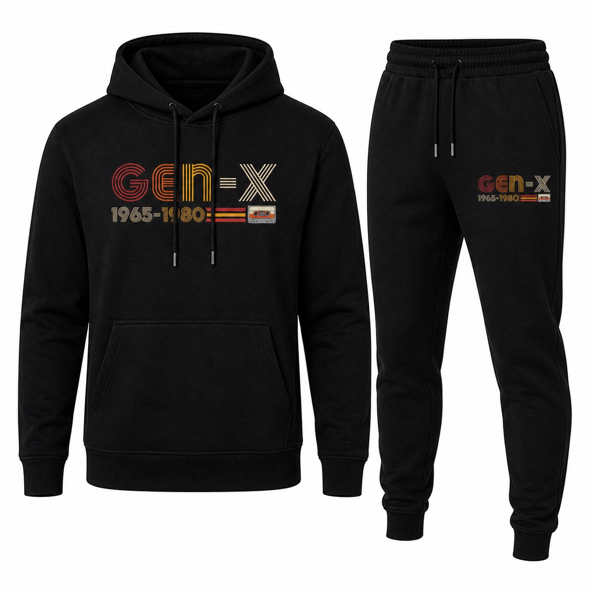 Hoodie Heren met Print en Capuchon - Gen-X Print - Zwart Trainingspak met Joggingbroek