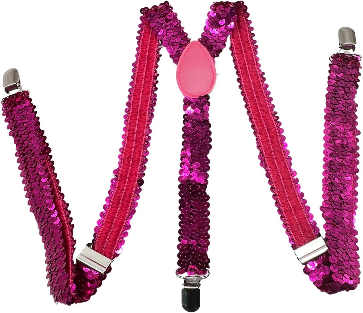 Unisex Sequins Schouderbanden met Elastische Y-Back en Sterke Clips voor Kostuumaccessoires in Roze