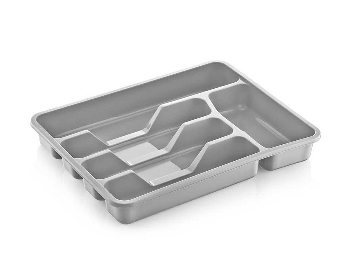 Michelino Bestekbak Lade 6 Vakken Grijs – 38,5 x 31 cm – Kunststof Bestek Organizer – Stapelbaar – Lade Indeling Keuken