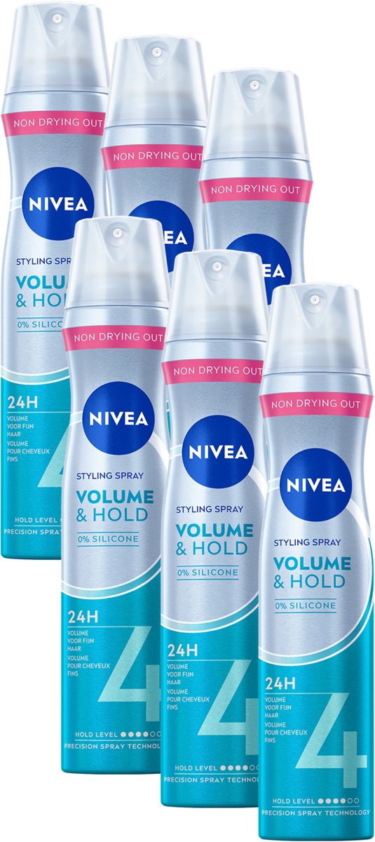 NIVEA Volume Care Styling Haarlak - Haarspray met 24H Fixatie - Bevat Hydraterende Vitamine B3 - Haarverzorging Voordeelverpakking - 6 x 250 ml