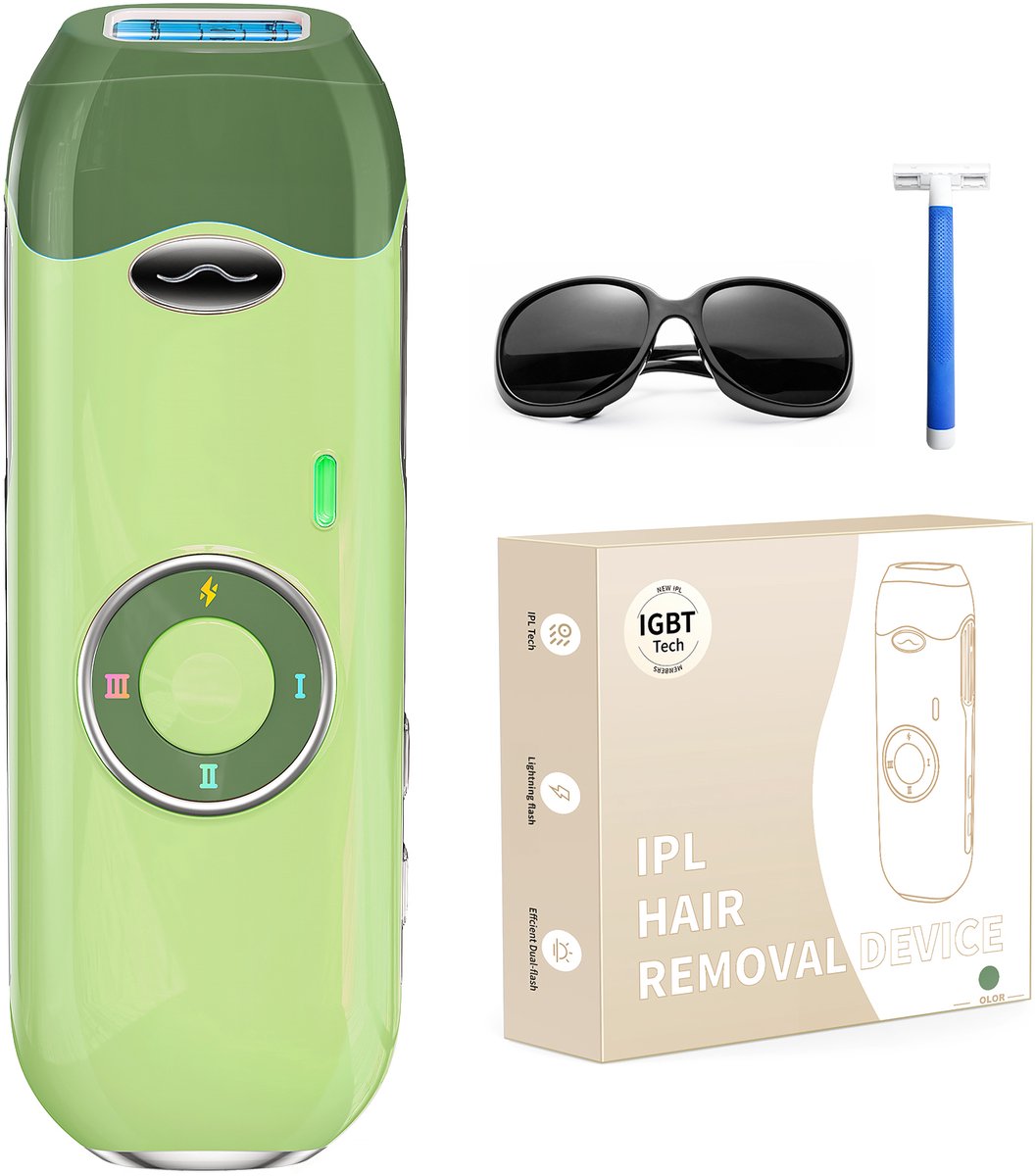 IPL Laser Ontharingsapparaat -portable monitor - Ontharingsapparaat – Epilator - Inclusief 4 accessoires – Drie standen – 100000 Flitsen - groente