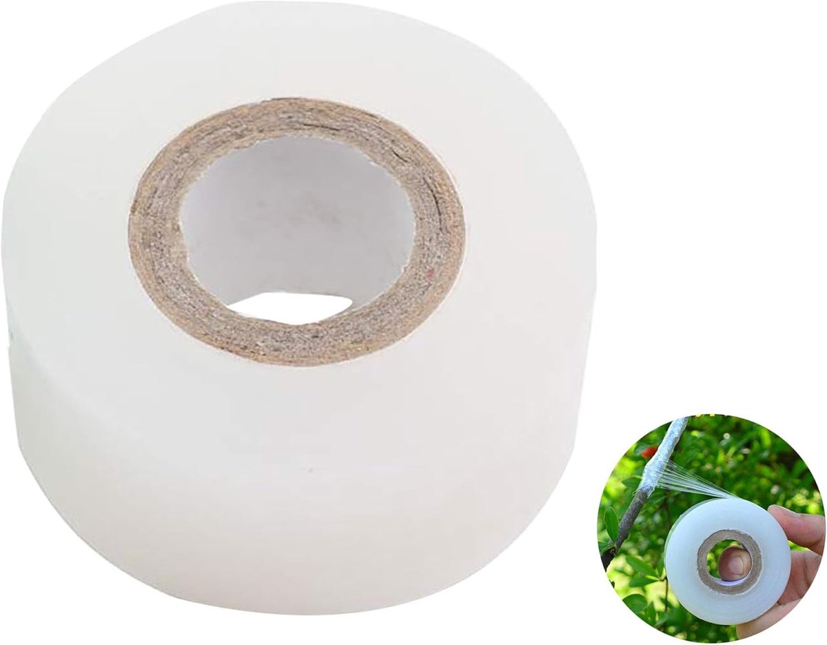 Witte Rekbare Grafting Tape 200m – Polyester Enttape voor Fruitbomen, Bloemen en Zaailingen - 3x6.5x6.5cm