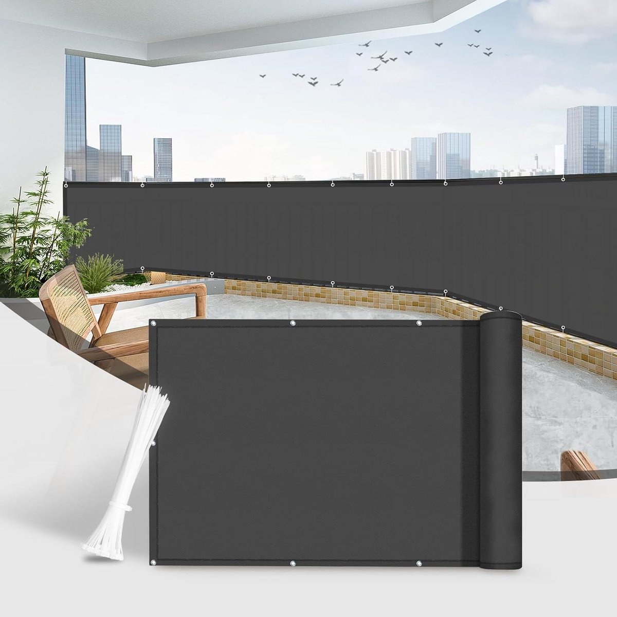 Balkonscherm - Privacy scherm - Meer privacy - UV en waterdicht - 70x500 cm - Donker Antra