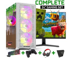 ScreenON - Minecraft Gaming SET White - (GamePC + 24 Inch Monitor + Toetsenbord + Muis + Controller + Headset + Muismat) inclusief WiFi & Bluetooth!