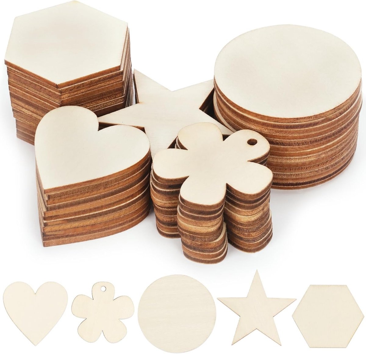 Houten Sterren en Harten Decoratie - Lege Houten Sterren Schijven voor Bruiloft en DIY Creaties