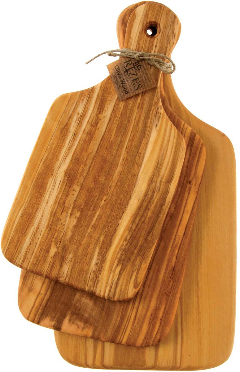 Rizes Wood - Pure Olive Wood - 3 olijfhouten Snijplanken - 3 Tapasplanken - Olijfhout - 3 Serveerplanken - 22/26/29 cm - Cadeautip!