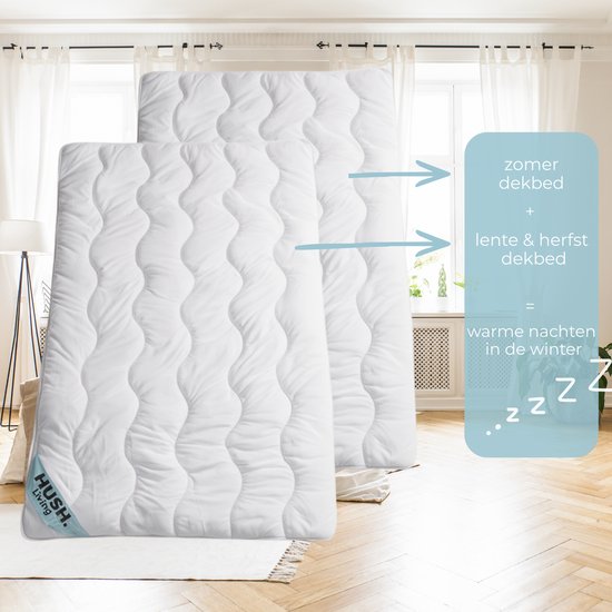 HUSH Living - Synthetisch dekbed - 4 seizoenen - 200x200 cm - 200 gsm + 300 gsm hoogwaardige polyestervezel - met bevestiginglusjes - zacht en licht