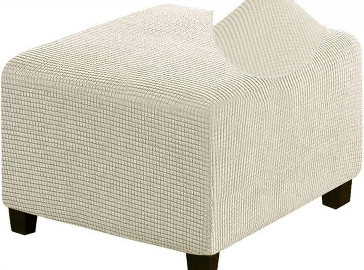 Voetsteunhoes Stretch - Poef Cover - Meubels Beschermen - Jacquard Stof - 33-100cm - Beige