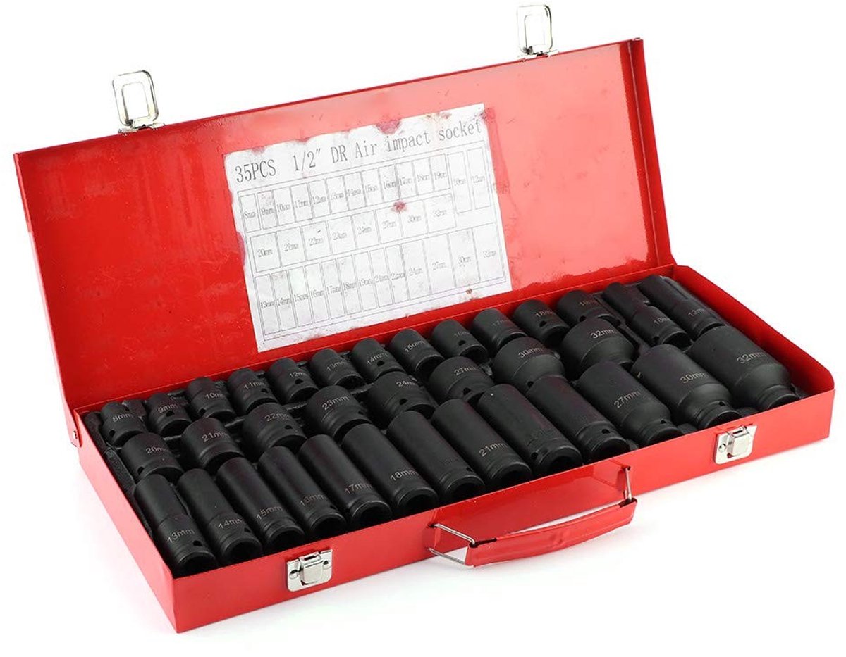 aladdien - Metrische Inbus Set - Diepe Impact Sockets - Dopsleutel Set - 35 Stuks - Chroom Vanadium Staal - Geschikt voor Thuis en Auto - Inclusief ...