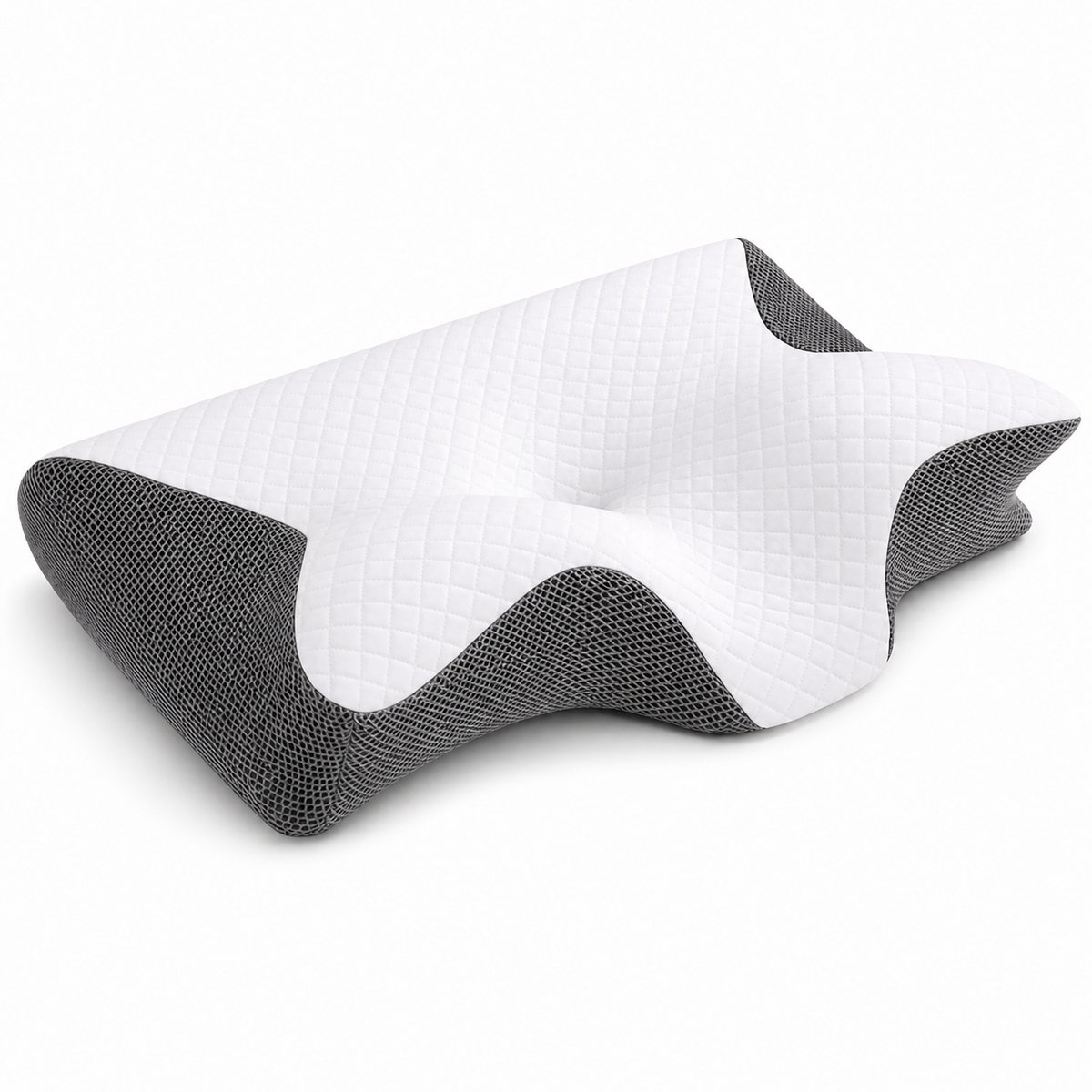 ZenRest Hoofdkussen - Ergonomisch Vlinderkussen - Ademvrij Anti-Snurk Kussen - Orthopedisch CPAP Hoofdkussen - Traagschuim Nekkussen voor Slaapapneu & Nekklachten - Comfortabel Memory Foam Bedkussen grijs, wit