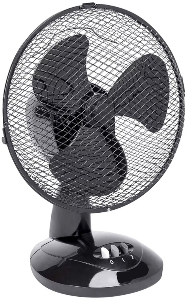 BIXc®- Mobiele tafelventilator Ø 27 cm, kleine ventilator met 2 snelheden en oscillatiefunctie, hoogte: 29 cm, 30 W, Zwart