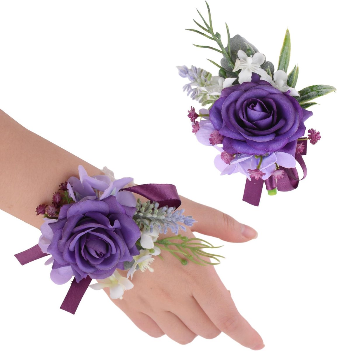 Allecto - URROMA 2-delige Donkerpaarse Kunstbloem Corsage Set voor Heren – Perfect voor Bruiloften en Feesten