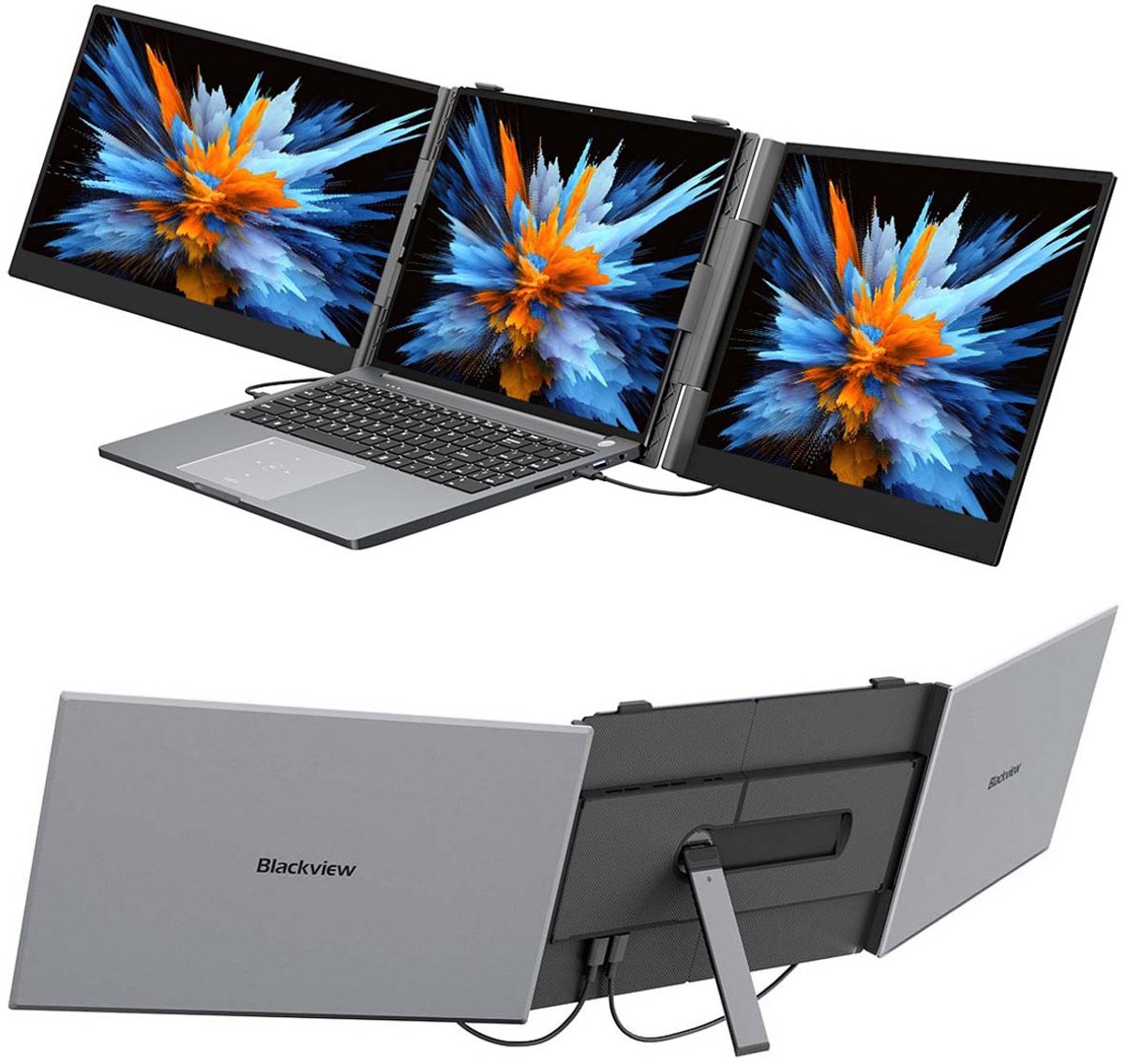 Blackview DCM6 Portable Monitor - 14" IPS 1080P FHD Dubbel Scherm - Laptopscherm: 13-17.3" - HDMI & USB-C - Grijs