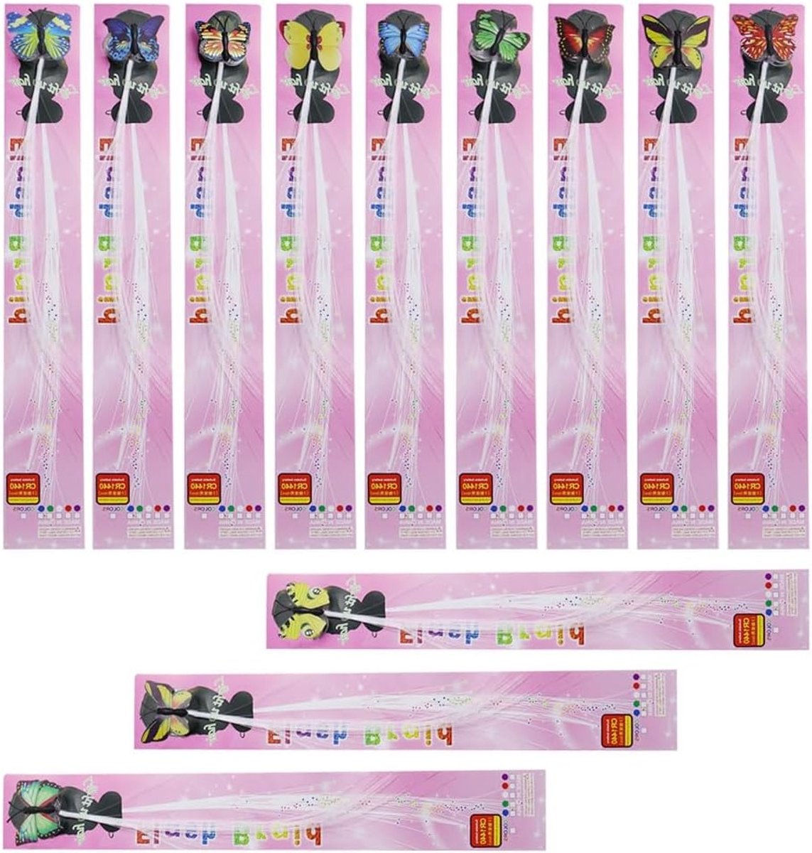 Kleurige 12-delige set van vlinder haarspeldjes van fiberglass voor oplichtende feestjes en evenementen