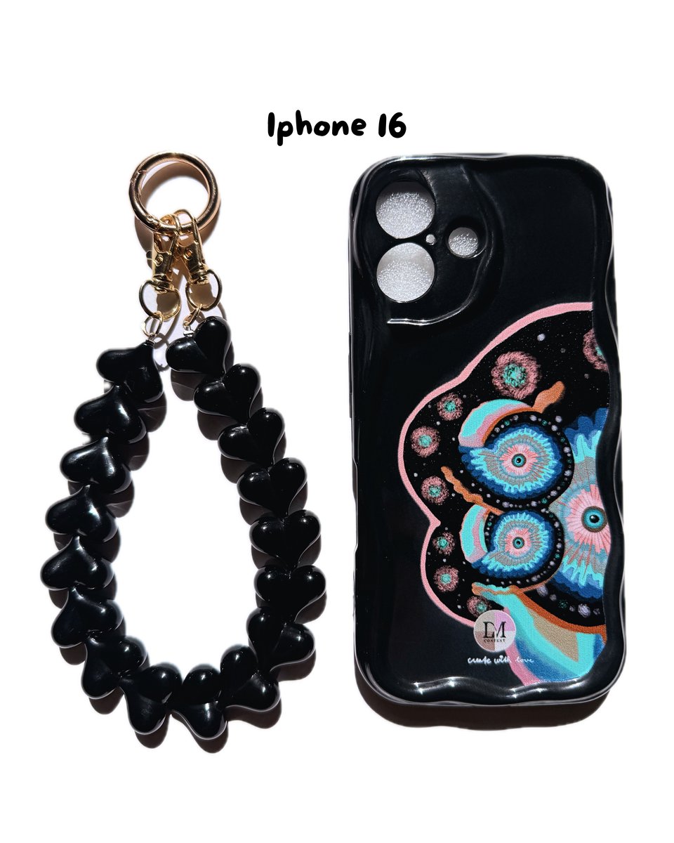 iPhone 16 Telefoonhoesje met Ketting – Art Design – iPhonecase – zwart