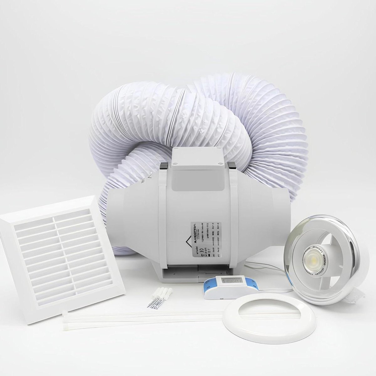 Inline Ventilator Kit - Afzuigventilator Badkamer - Vocht Verwijderen - Met LED Licht en T