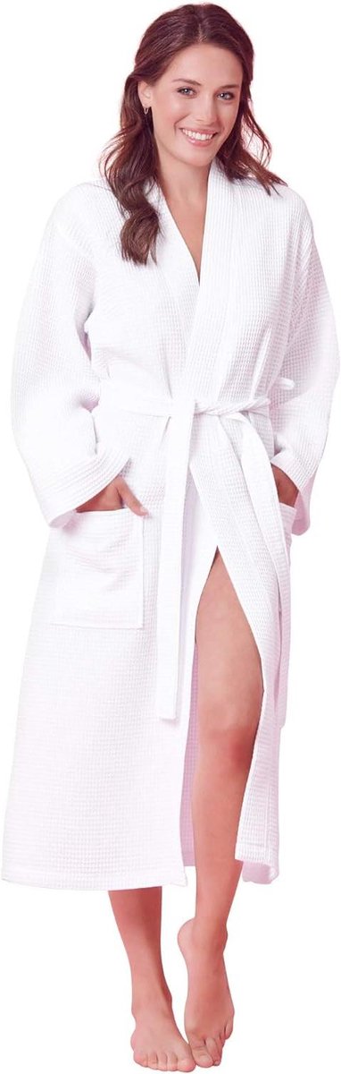 Luxe Badjas - Kimonojas Dames - Ontspannen Thuis - Zacht Absorberend - Lang Model - Wit