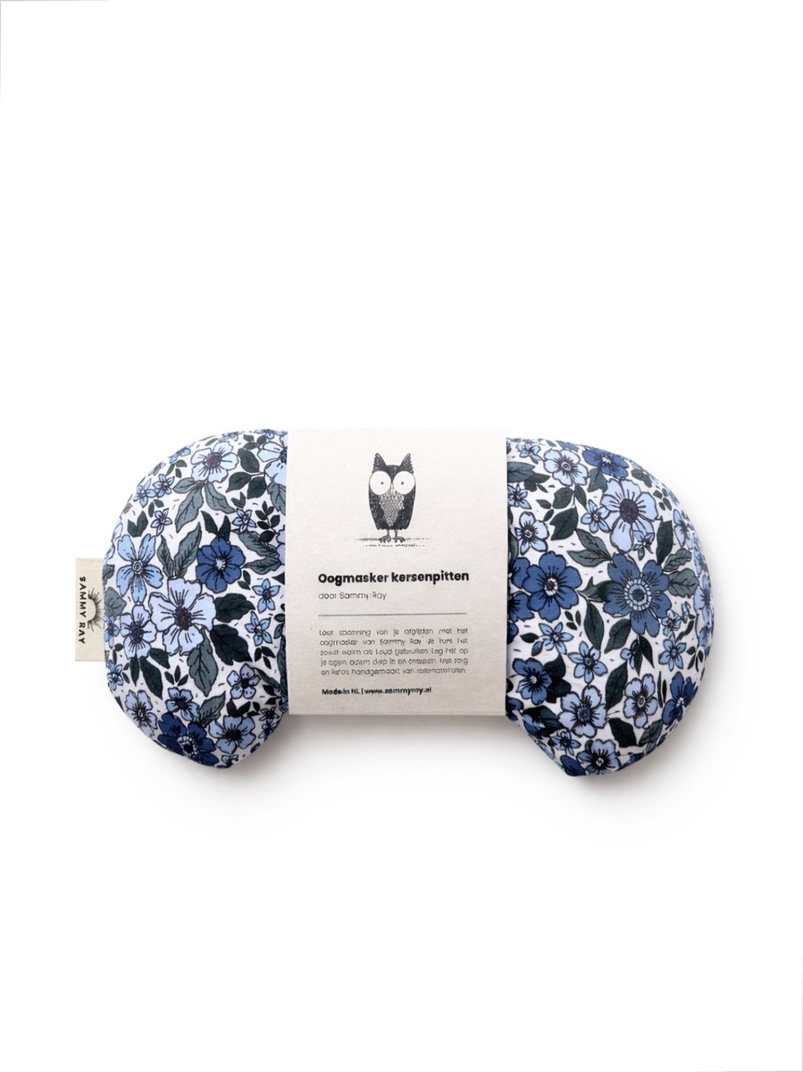 Oogmasker warmtekussen - Blauwe Vintage bloemen - Duurzaam cadeau - Kersenpitten - Meditatiekussen - Oogkussen - Yoga - Meditatie - Ontspanning - Migraine